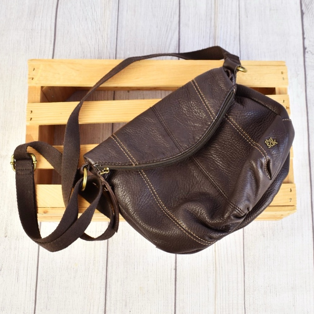 The Sak Brown Pebbled Leather Mini Hobo Crossbody Shoulder Bag